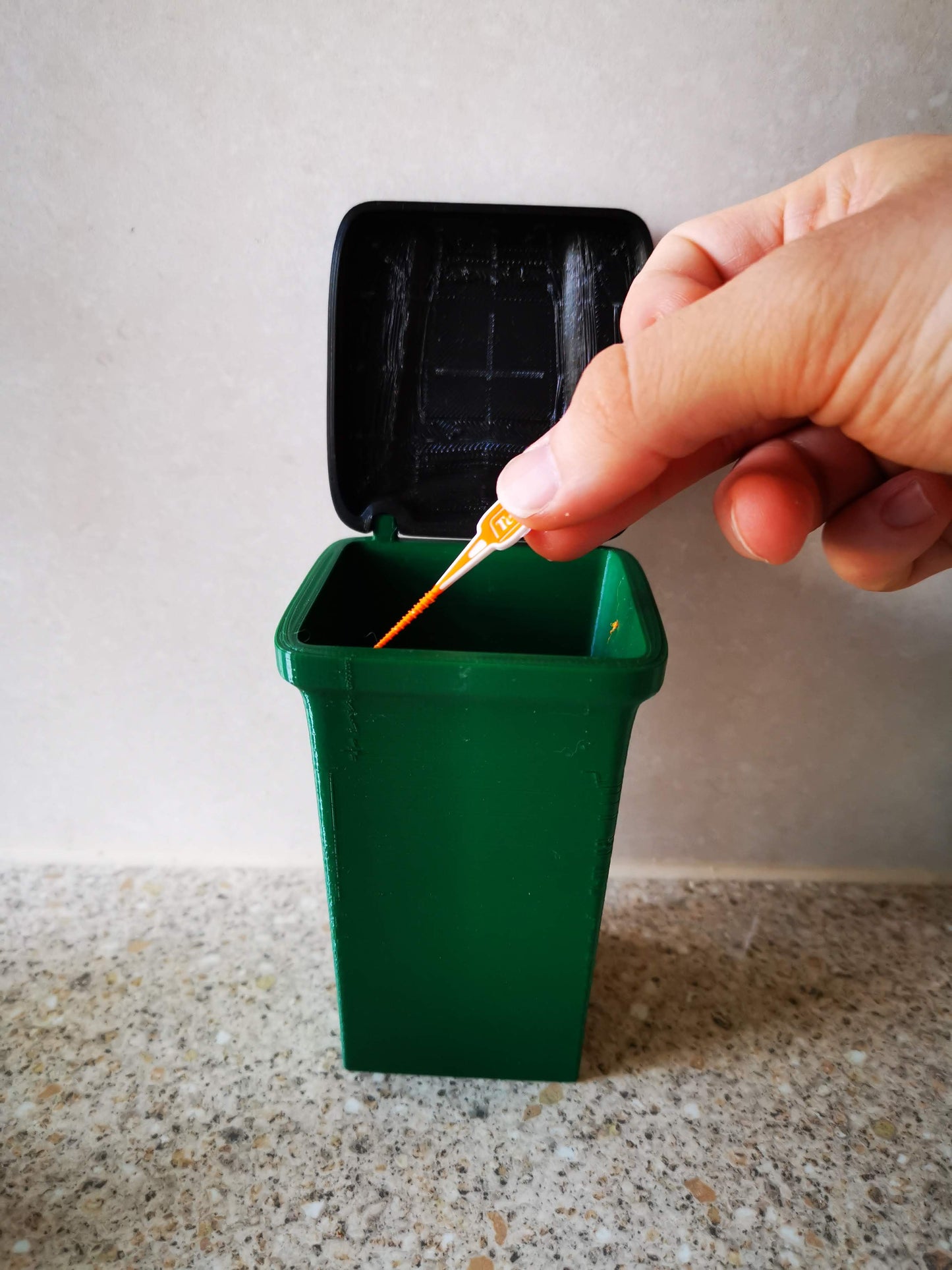 3D printed waste bin trash can being used