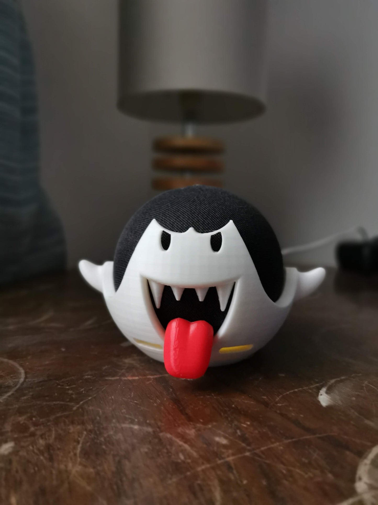 Alexa Echo Boo holder with echo inside from a front angle