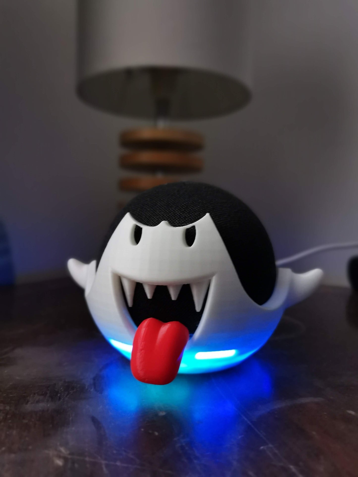 Alexa Echo Boo holder with echo inside from front angle