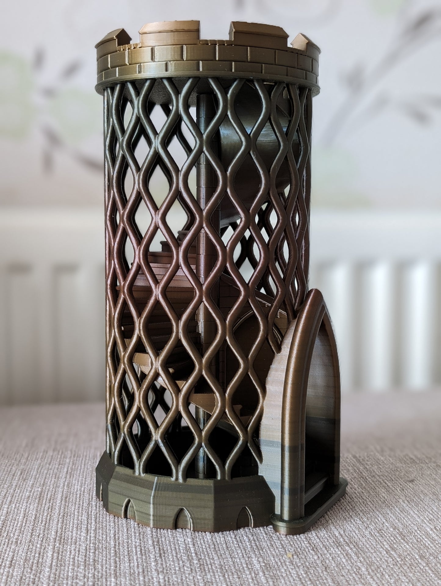 Castle turret dice tower from the side without dice catcher
