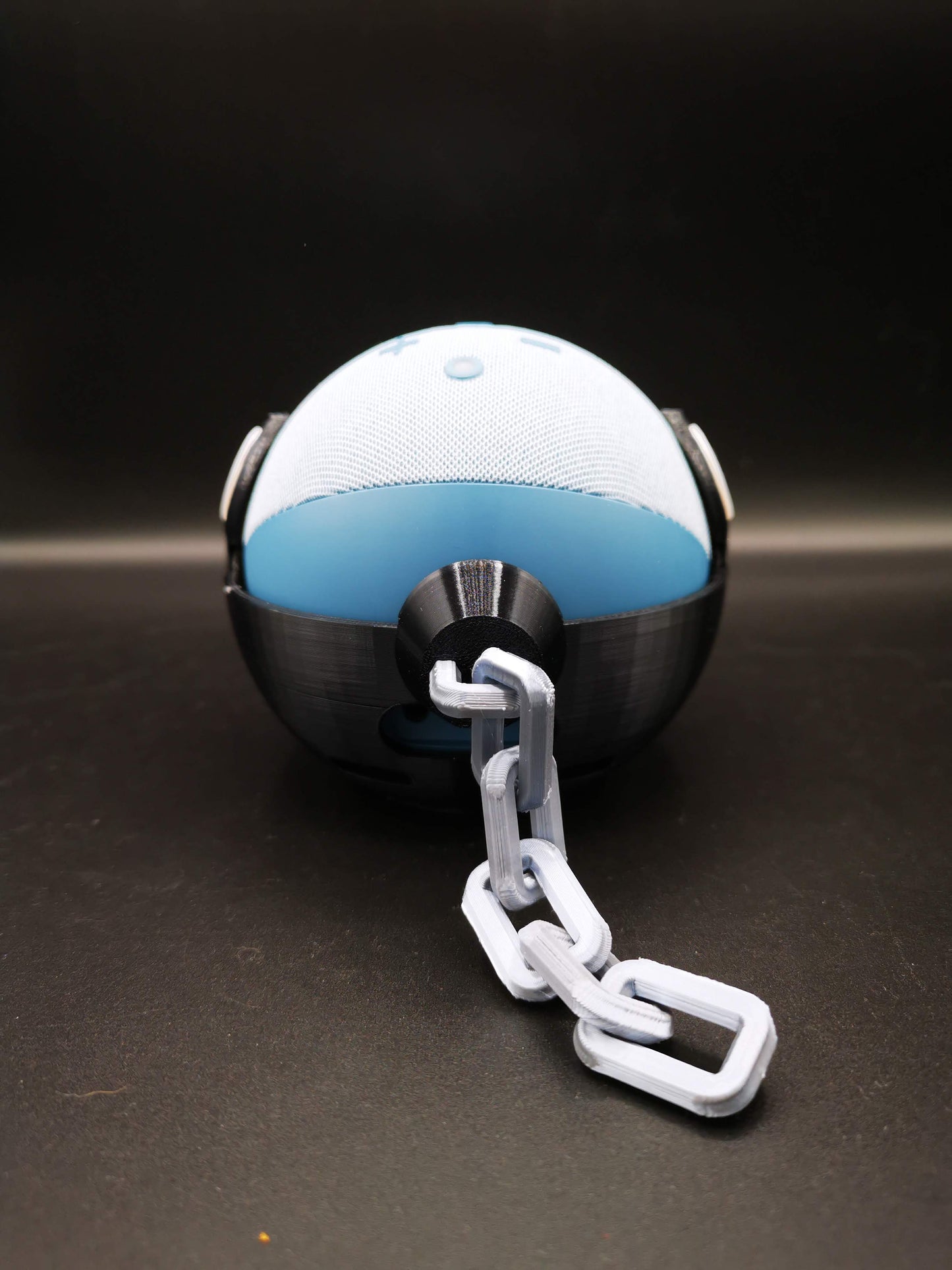Chain Chomp Alexa Echo holder from the back