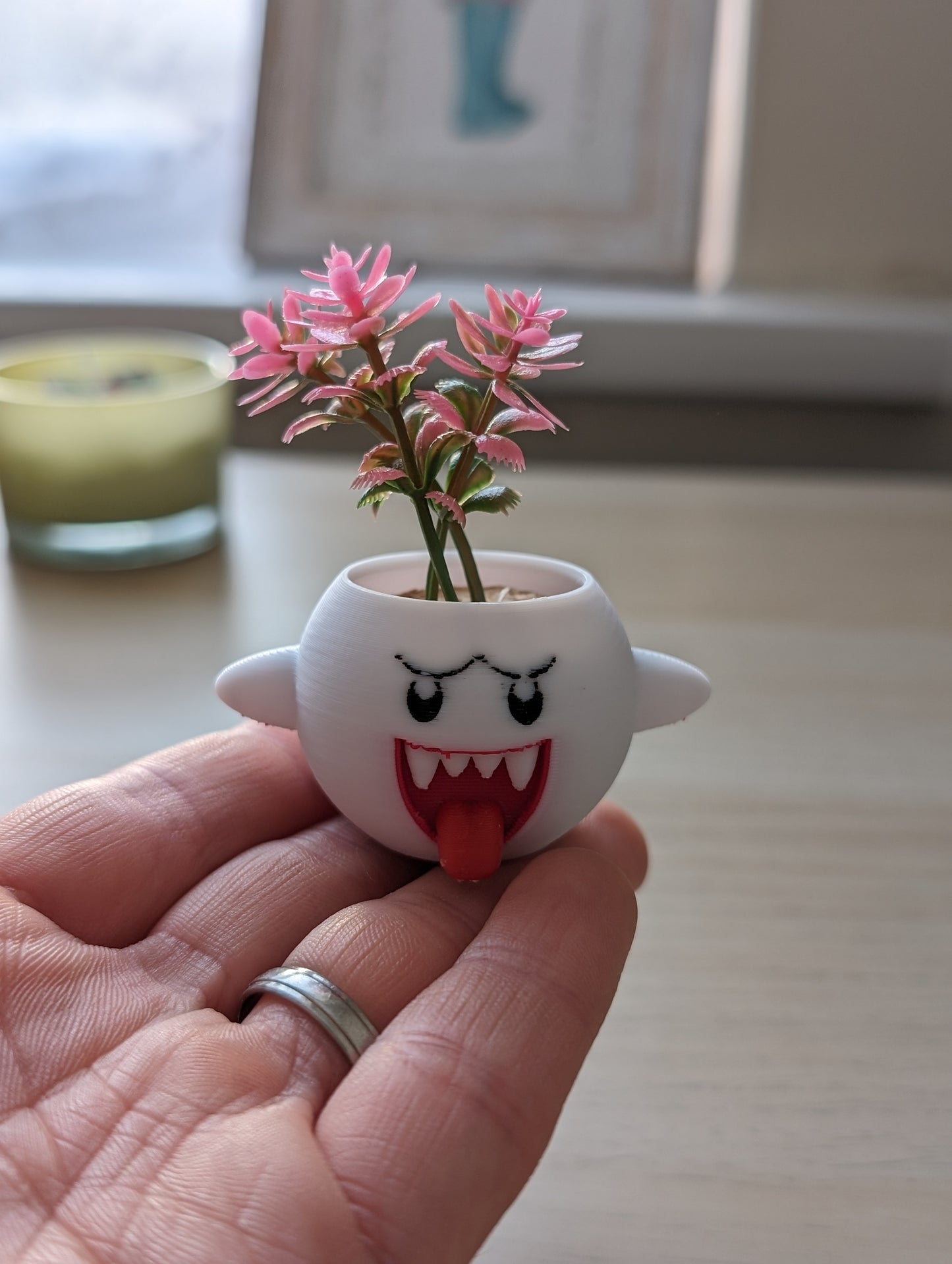 Extra small Mario Boo planter in hand