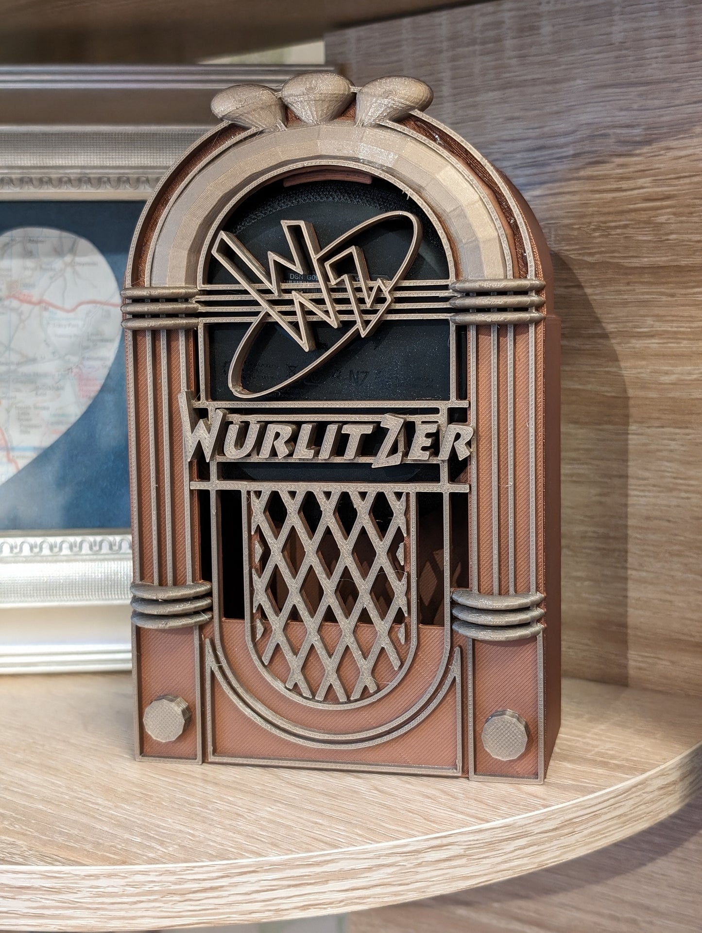 Jukebox cover for Alexa Echo from a front angle