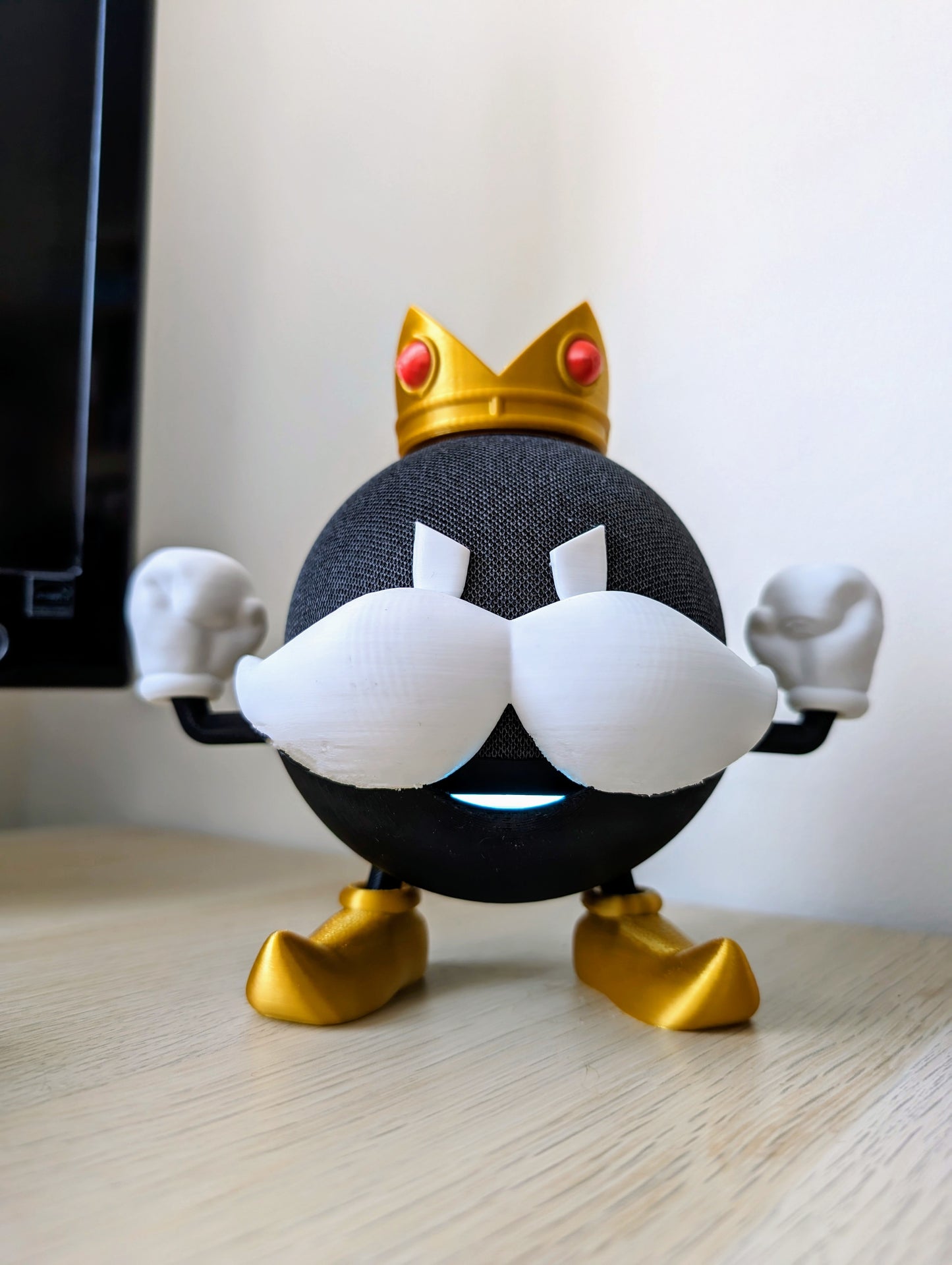 King Bomb-omb Alexa Echo holder on desk very close up