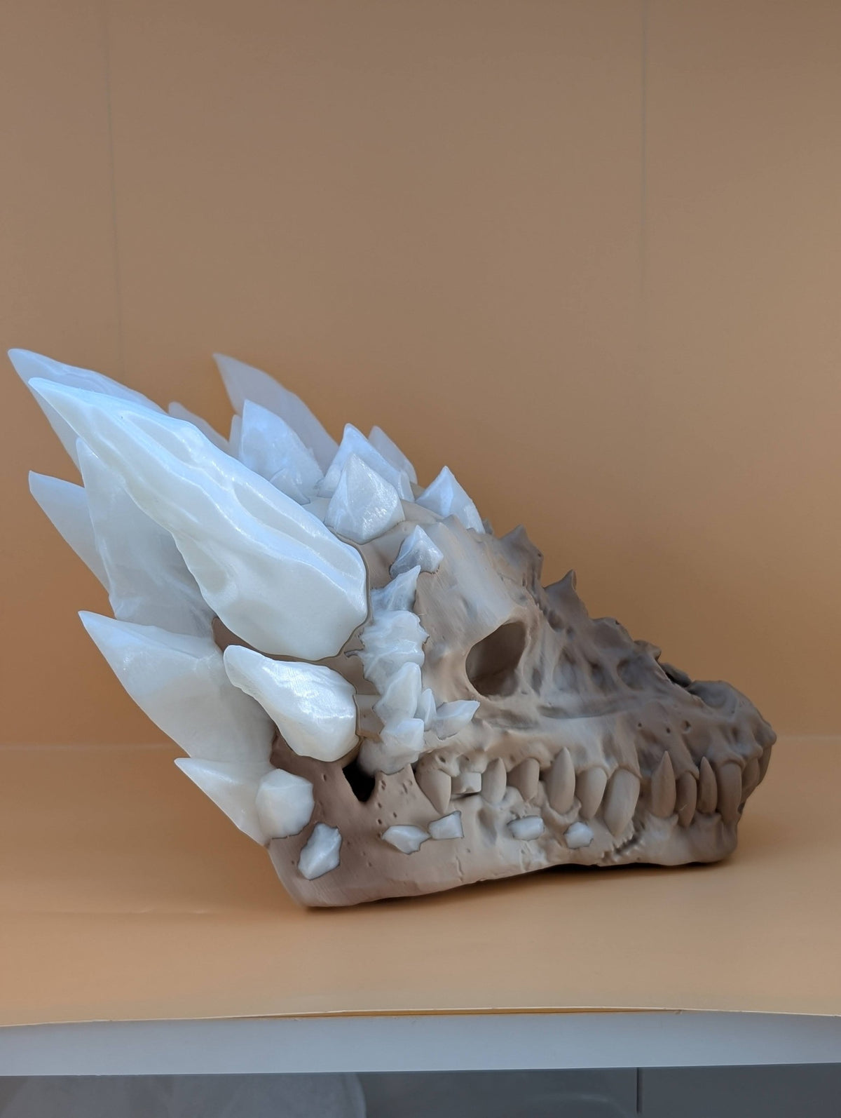 Crystal dragon skull, close side view