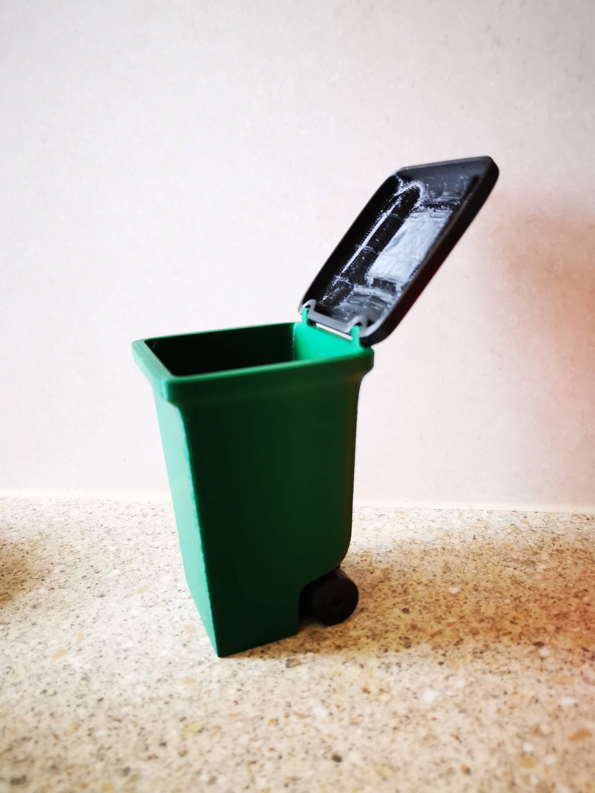 3D printed waste bin trash can lid open