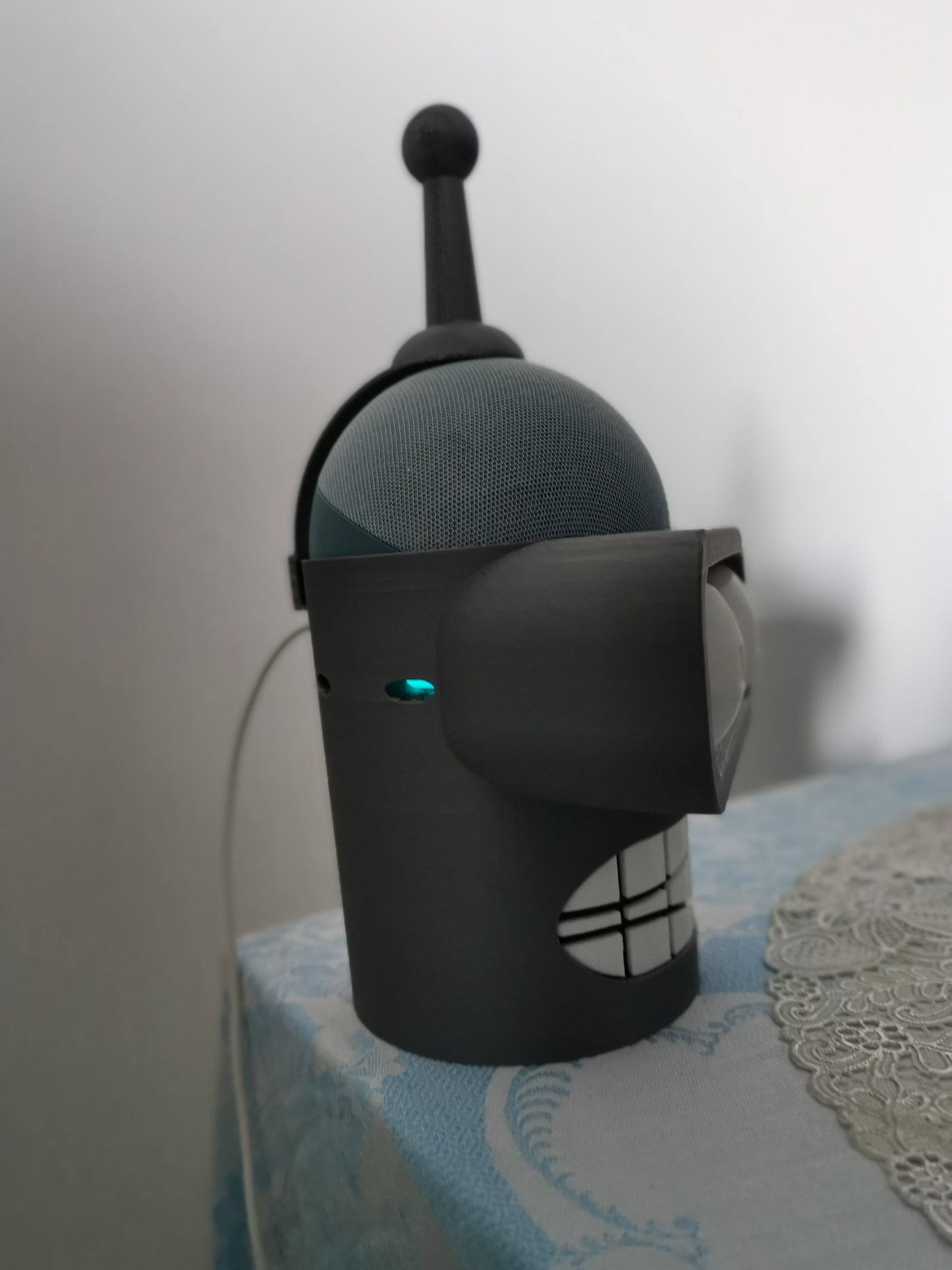 Bender Alexa Echo holder from side angle (traditional colours)