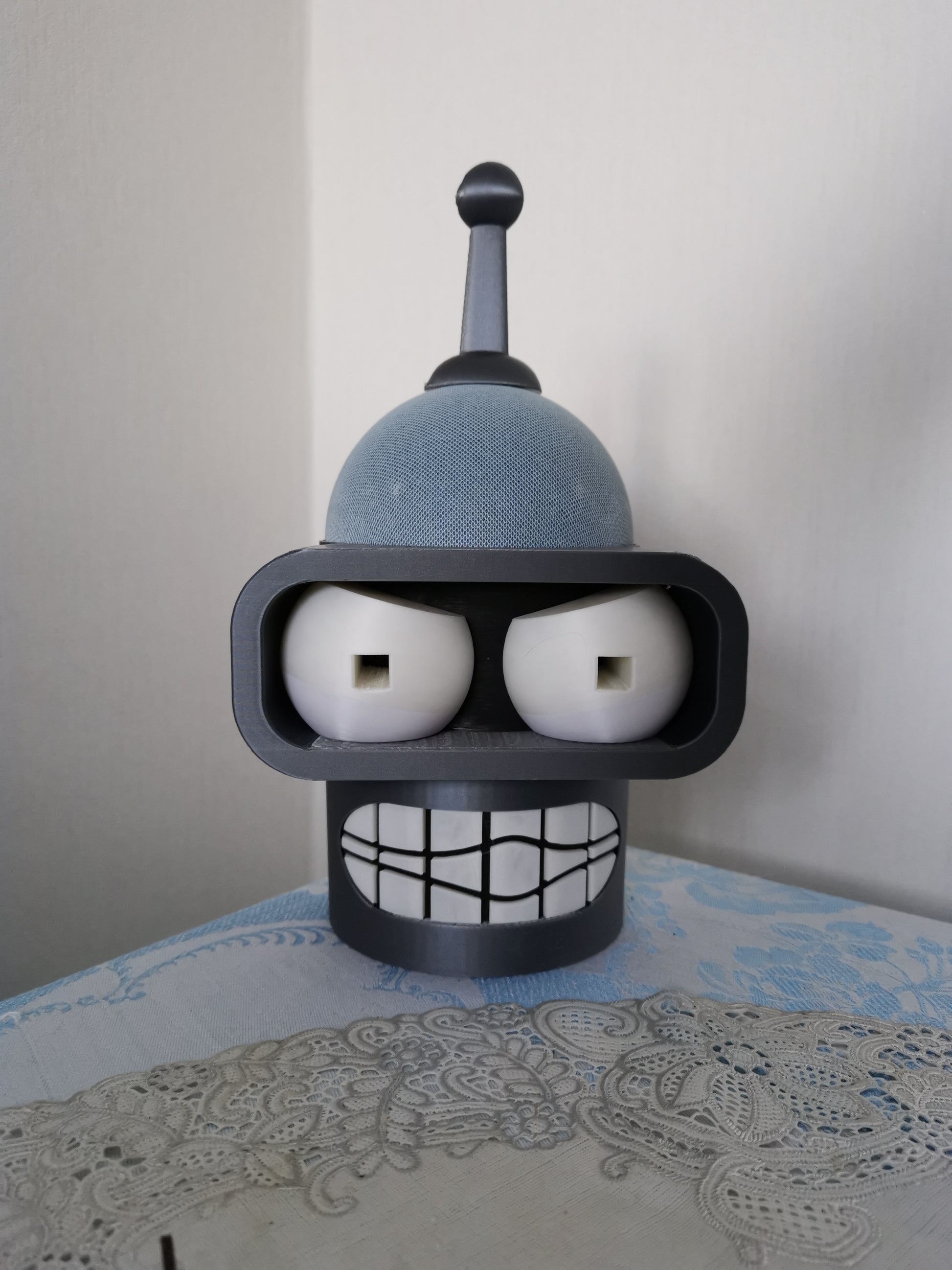 Bender Alexa Echo holder from the front (traditional colours)
