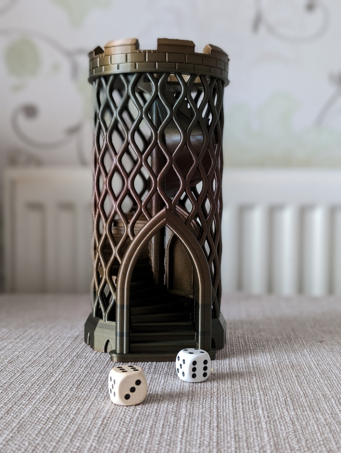 Castle turret dice tower from the front without dice catcher