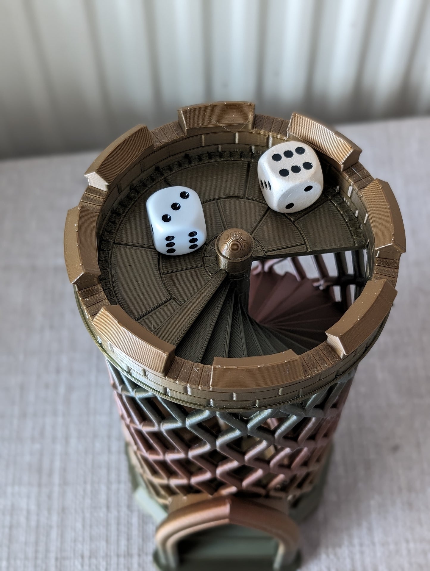 Castle turret dice tower from the top without dice catcher