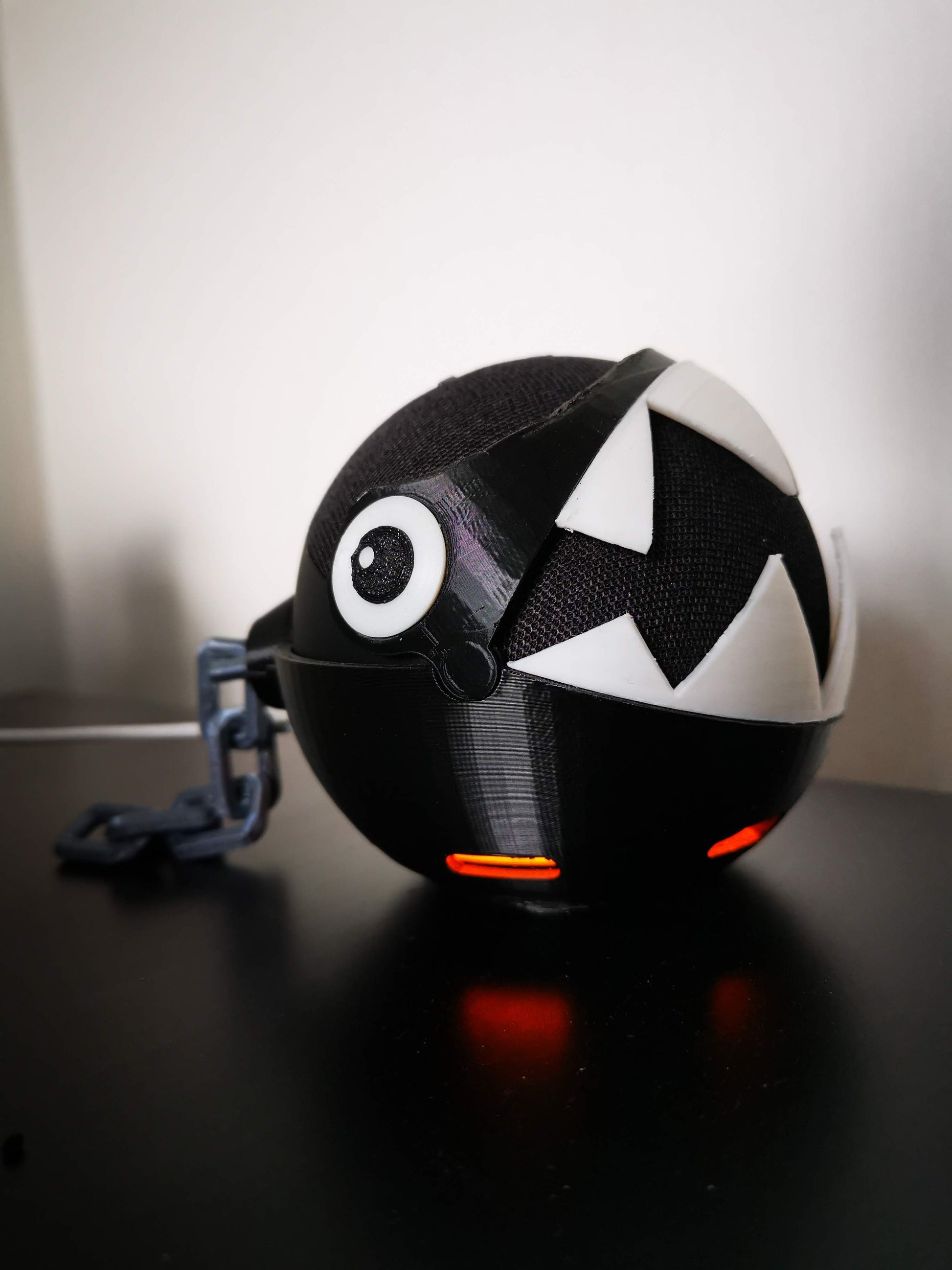 Chain Chomp Alexa Echo holder with teeth open from side