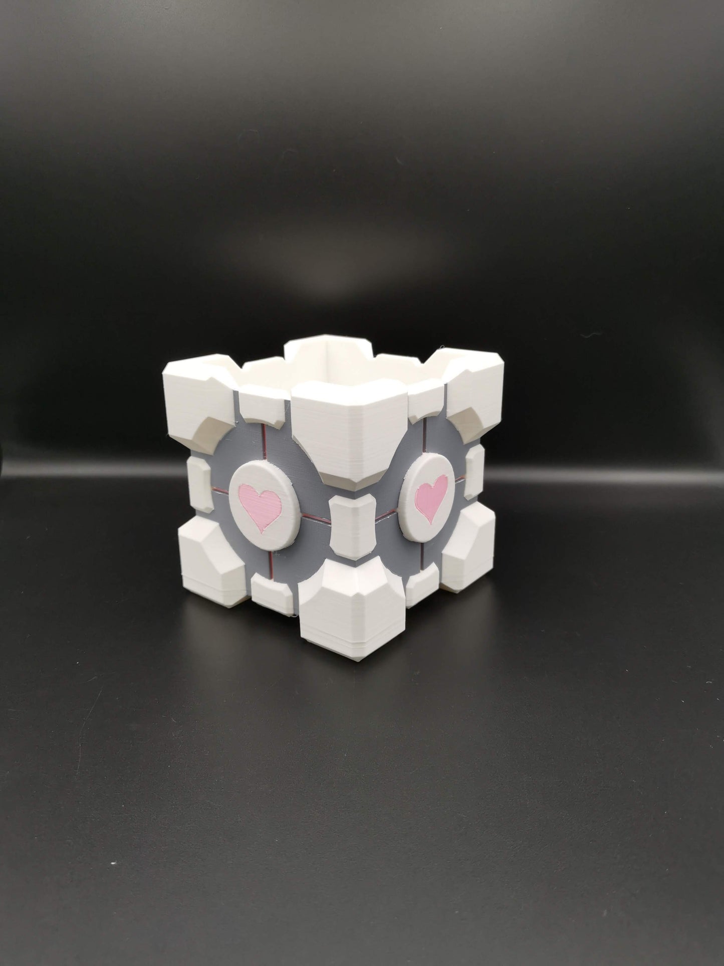 Companion Cube Portal planter from front angle