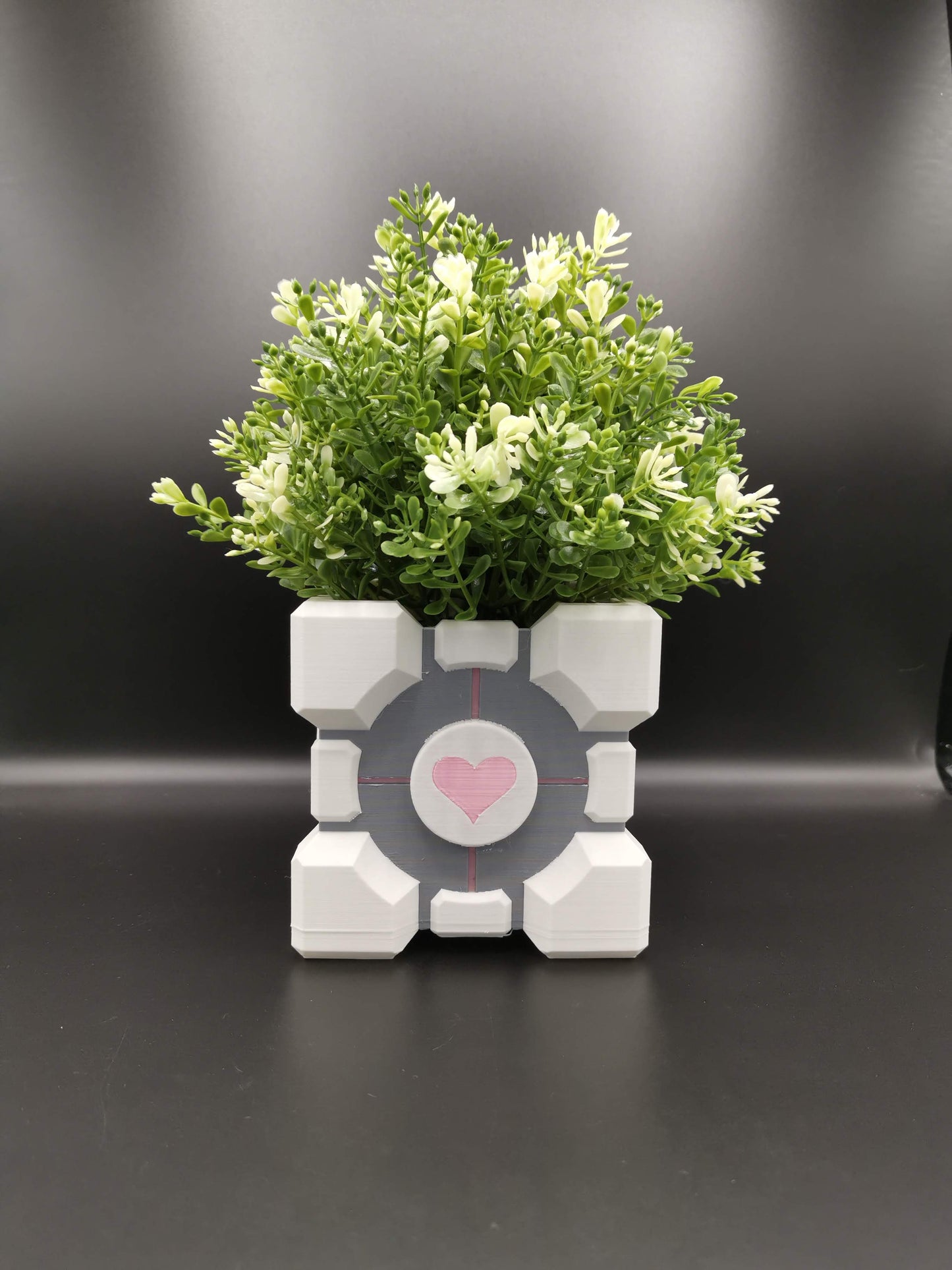Companion Cube Portal planter with plant