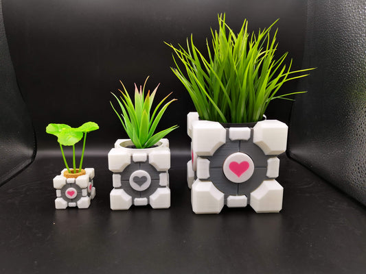Companion Cube Portal planters in various sizes