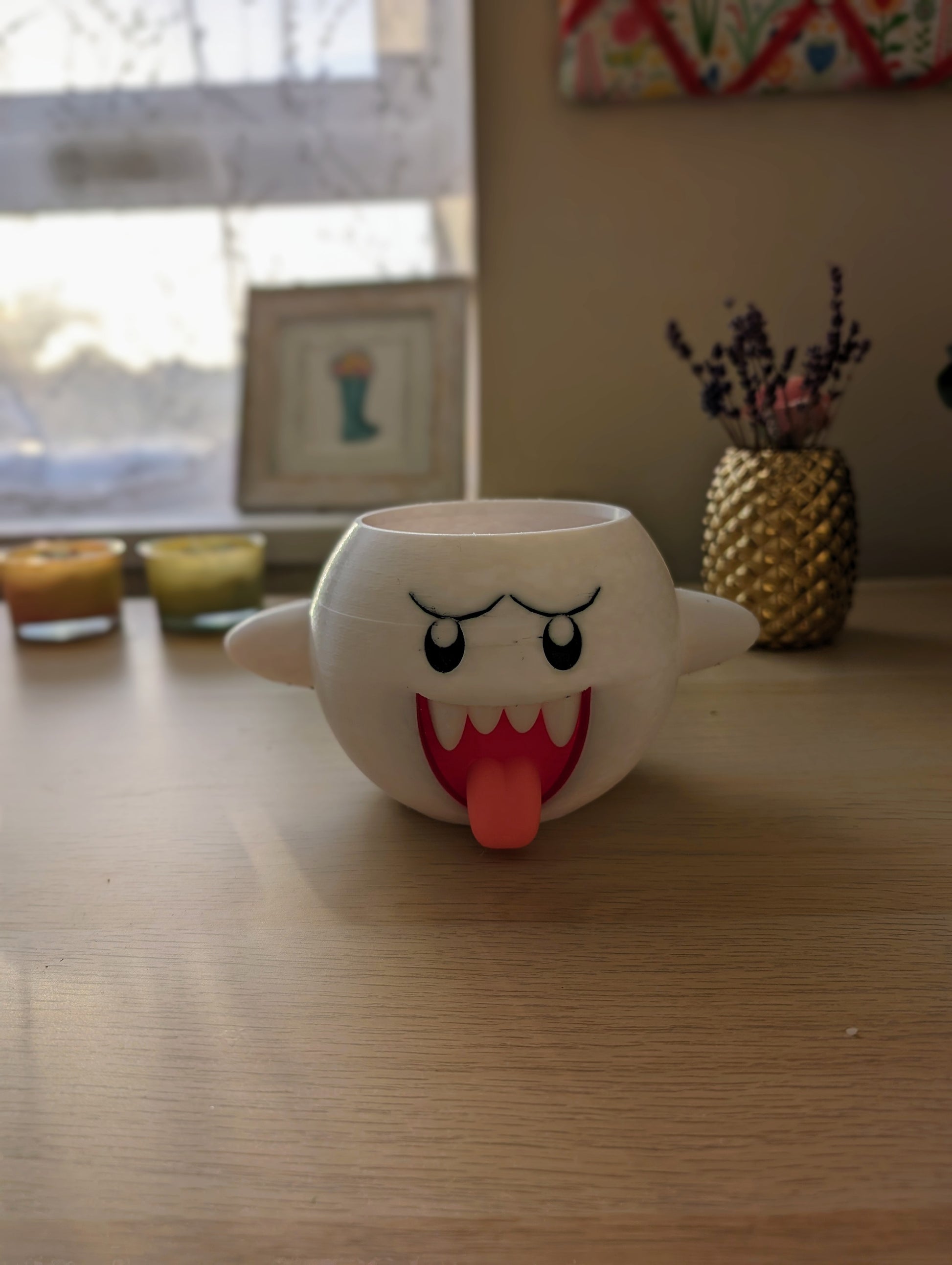 Mario Boo planter from the front on desk