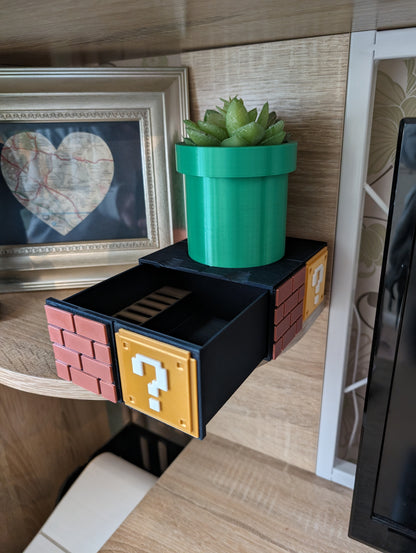 Mario desk organiser from an angle with drawers open