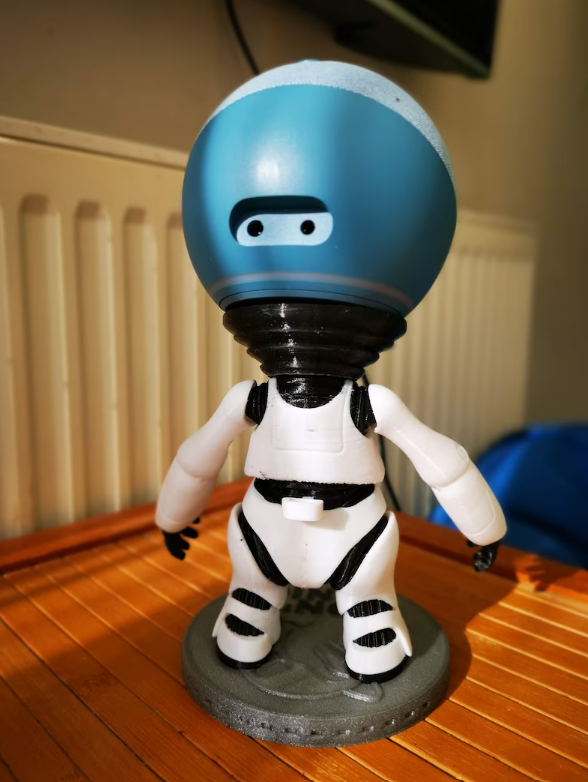 Marvin the Android Alexa Echo holder from back close up