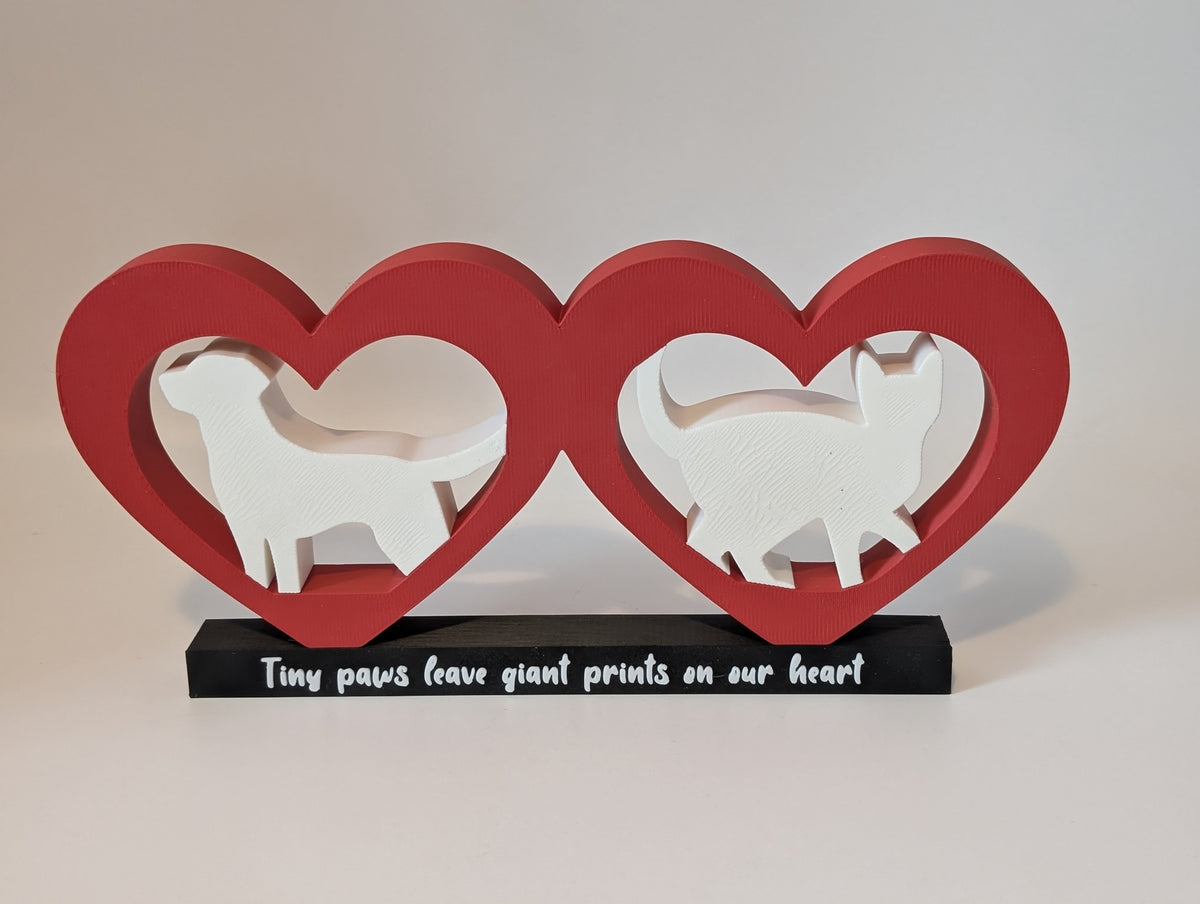 Cat & Dog Heart Sign – 3D printed pet home decor, product photo 1 of 5