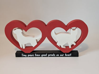 Cat & Dog Heart Sign – 3D printed pet home decor, product photo 1 of 5