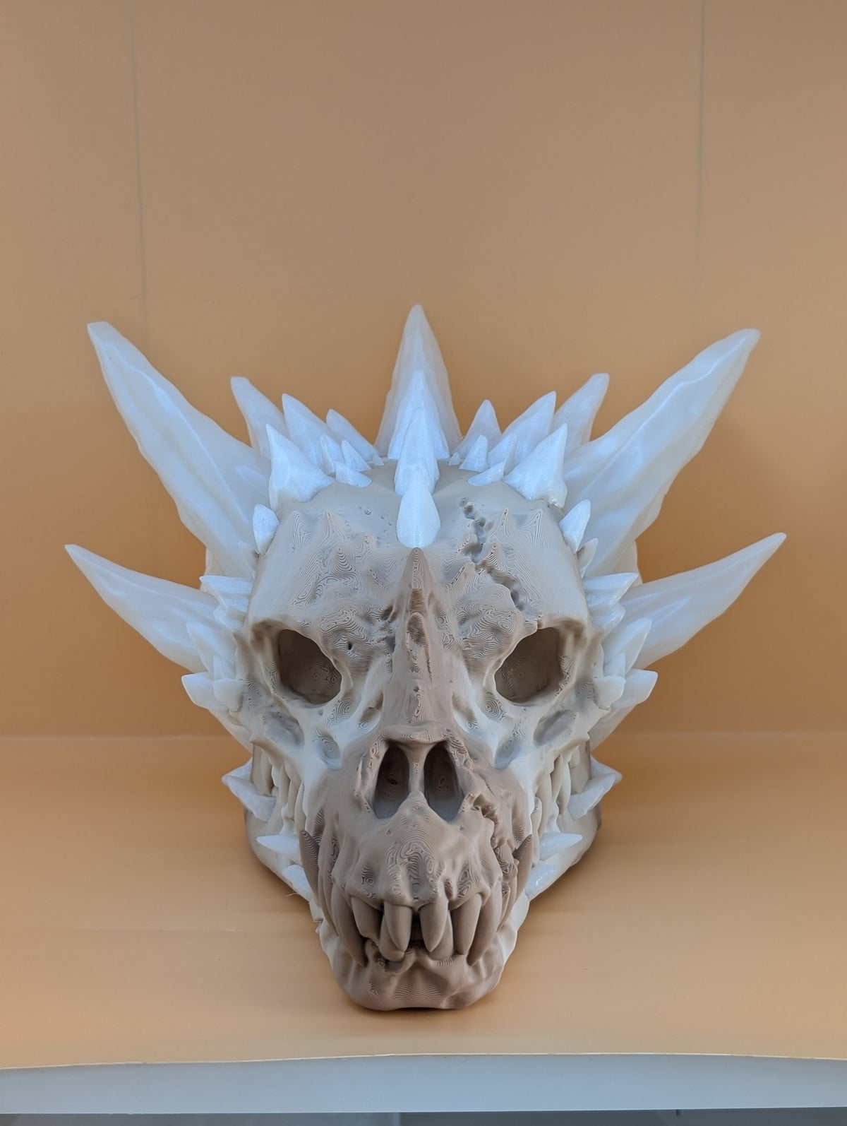 Dragon skull with glow in the dark crystals, front view