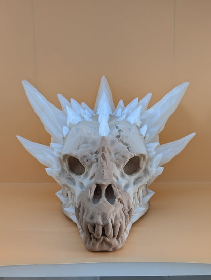 Dragon skull with glow in the dark crystals, front view