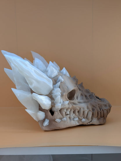 Crystal dragon skull, close side view