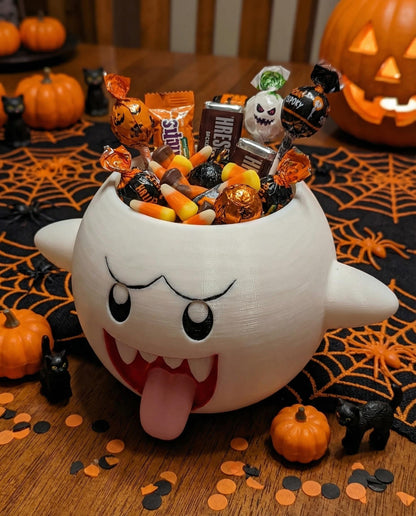 Boo planter used as a Halloween bowl for wrapped sweets