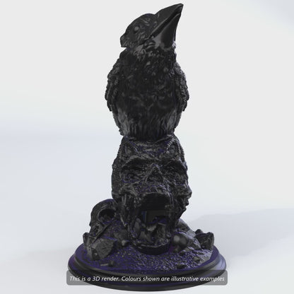 Raven skull dice tower 3D render with a dice dropping through