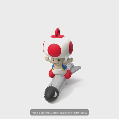 Mario Missile Toad 3D render: a 360 spin, then hanging from a fir branch
