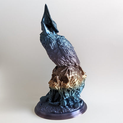 Single colour raven skull dice tower printed in a multi-colour silk