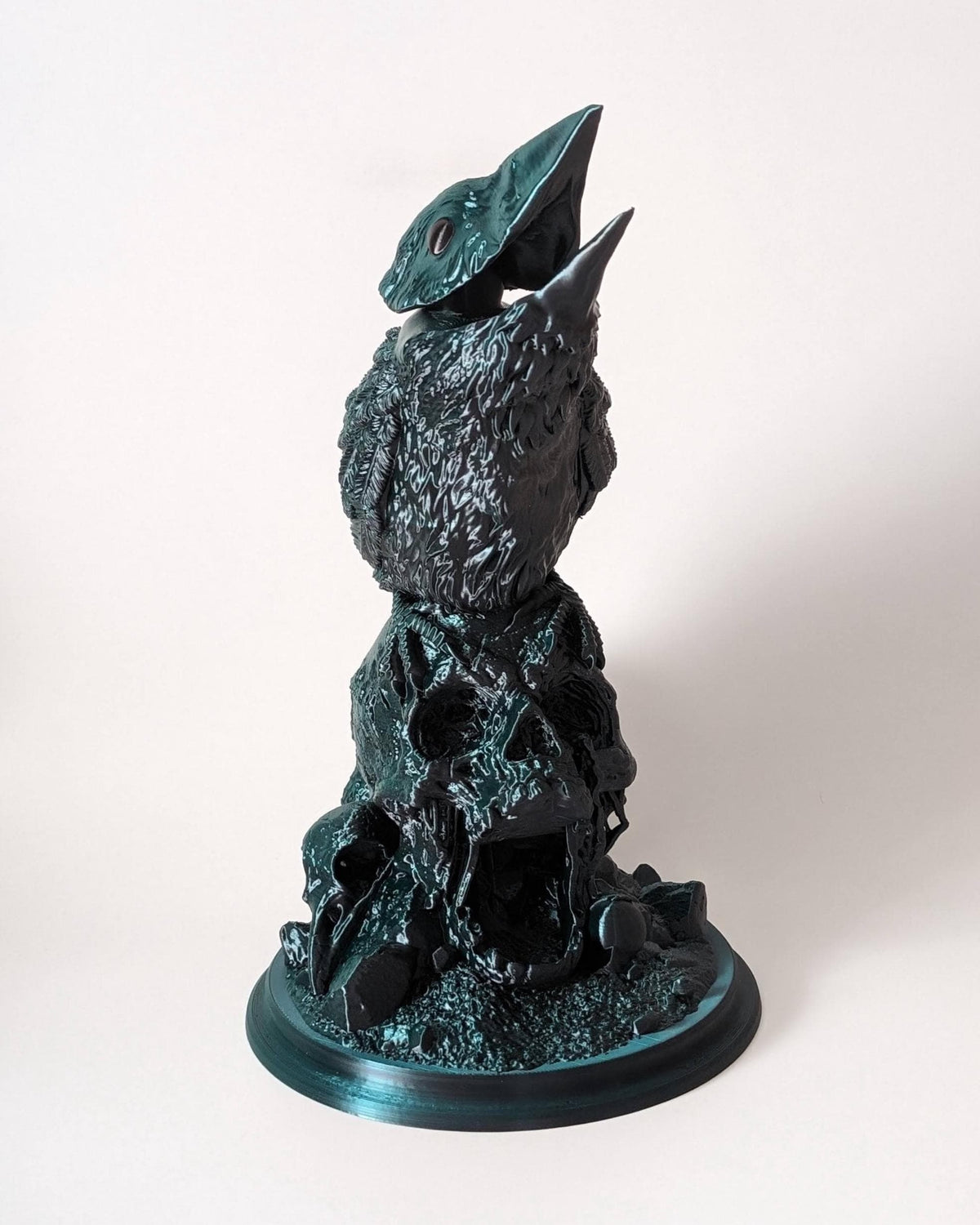 Single colour raven skull dice tower printed in a multi-colour silk