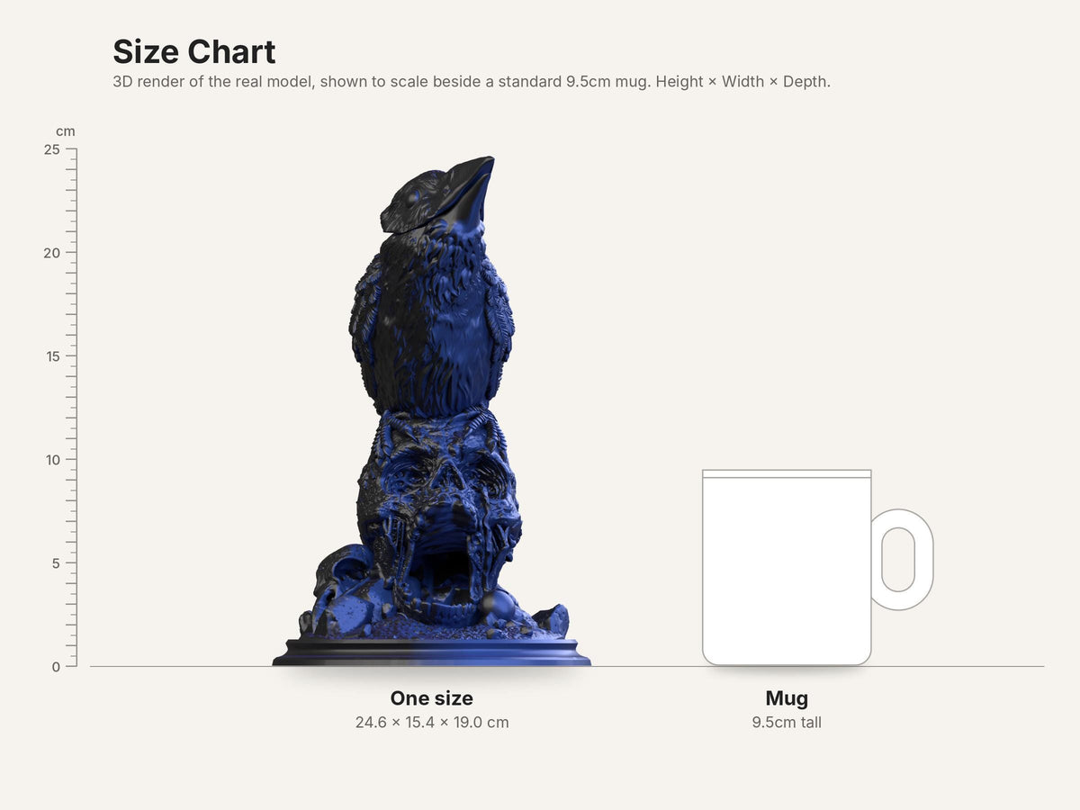 Size chart: 24.6cm tall x 15.4cm wide x 19cm deep, shown next to a mug
